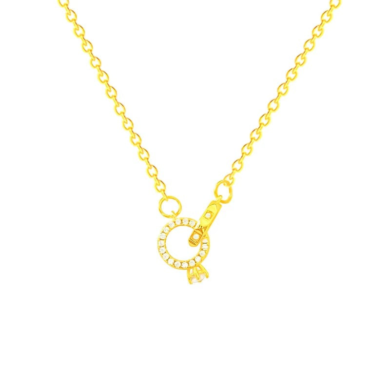 Exquisite 14K18K Gold Plated S925 Sterling Silver Interlocking Diamond Double Ring Pendant Necklace Women Charm Party Jewelry